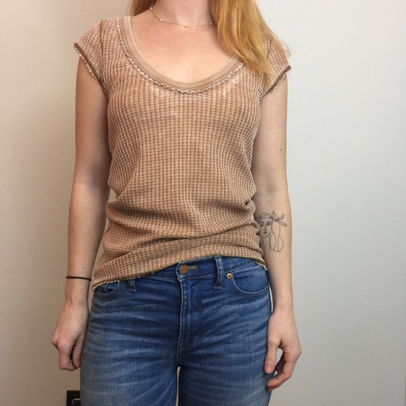 Free People Tops - Free People Tan Brown Thermal Short Sleeve Top